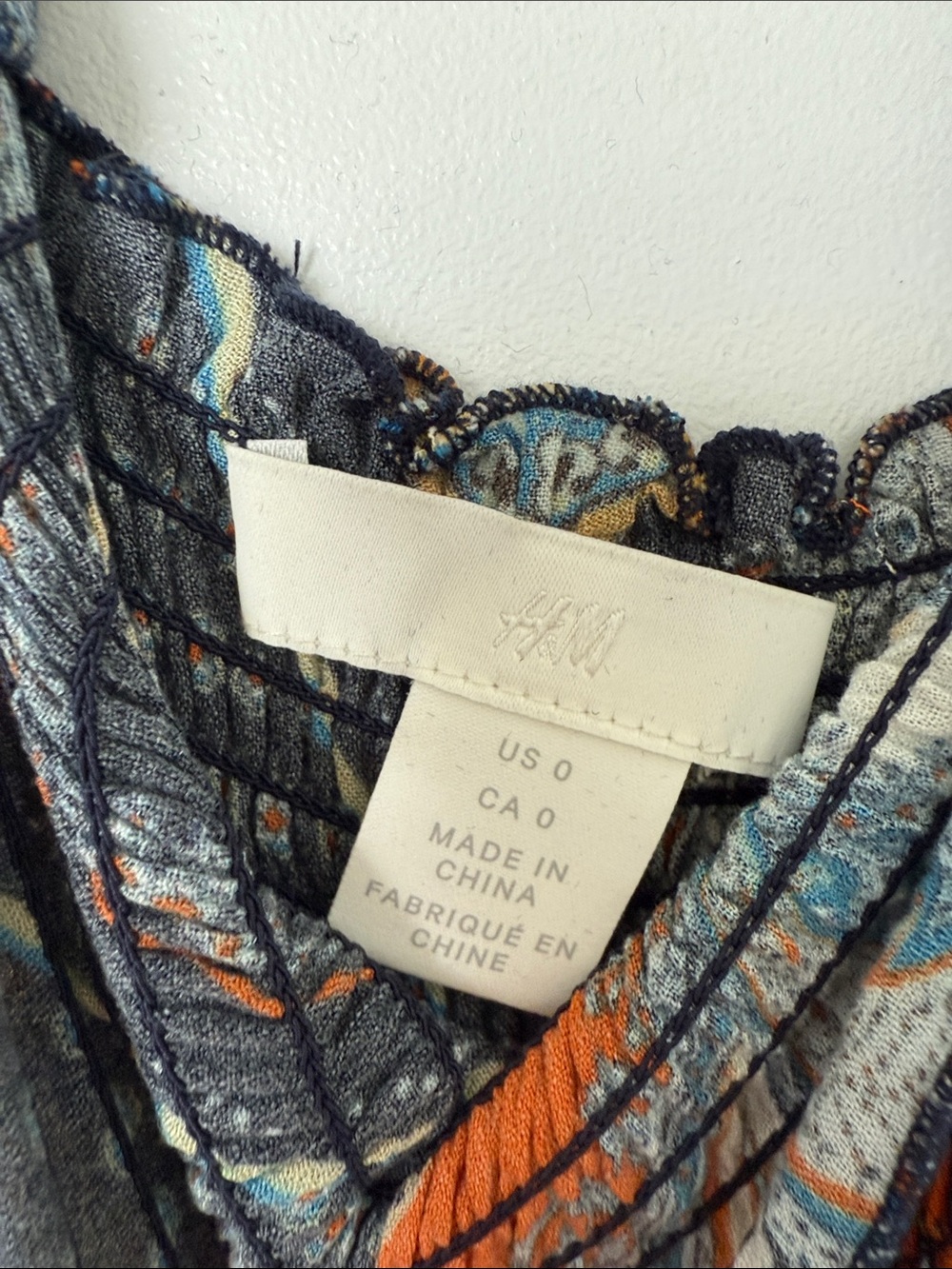 H&M Navy Blue Orange White Patterned Tie-Shoulder Jumpsuit Romper - Picture 3 of 4